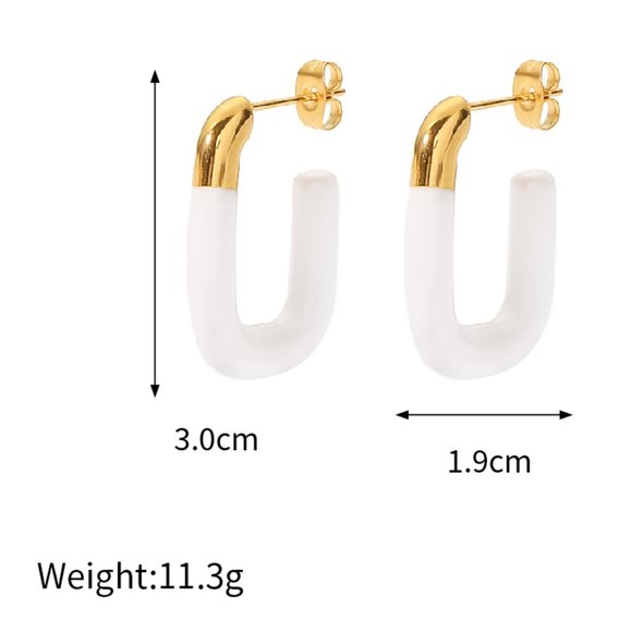 Vintage Hand Dipped White U-shaped Open Earrings 18k Gold Plated Stainless Steel - Picture 8 of 8